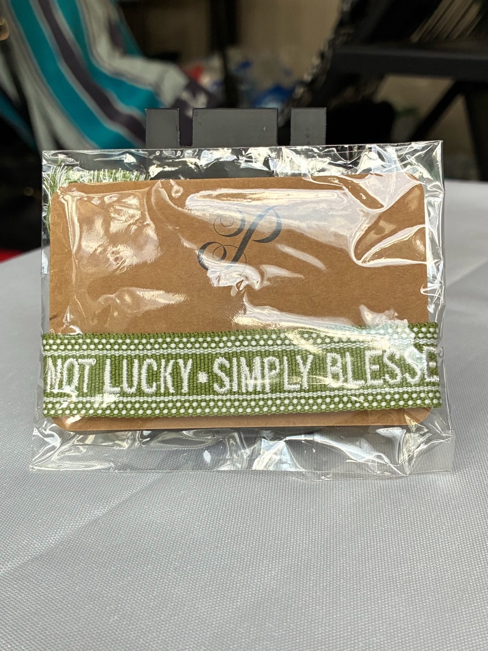 Plunder Design "Not Lucky Simply Blessed" Woven Bracelet Olive Green NIP
